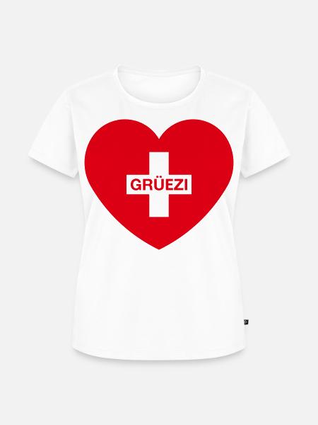 Grüezi (Herz / Schweizerkreuz / Schweiz / 1C) - Frauen Premium Bio T-Shirt - Weiß