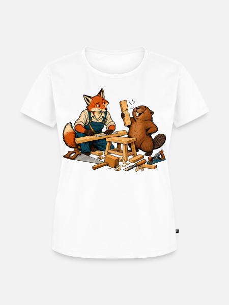 Fuchs und Biber beim Heimwerken – Handwerkerduo - Frauen Premium Bio T-Shirt - Weiß