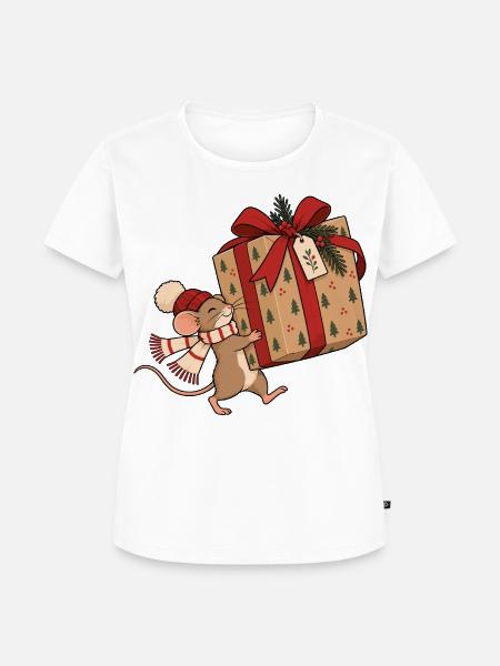 Christmas Mouse With Gift - Frauen Premium Bio T-Shirt - Weiß