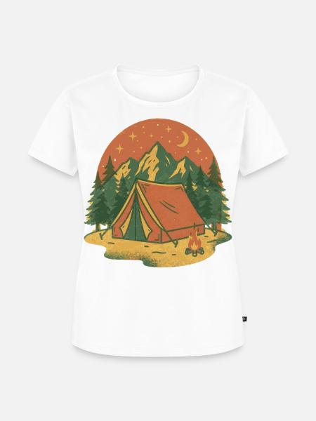 Abendlicht am Bergzelt im Wald - Frauen Premium Bio T-Shirt - Weiß