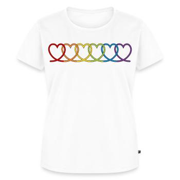 LGBT CSD LGBTQ+ Herz Regenbogen Herzen Pride Month - Frauen Premium Bio T-Shirt - Weiß - Vorne - AI Model Female 172 dark (172cm)