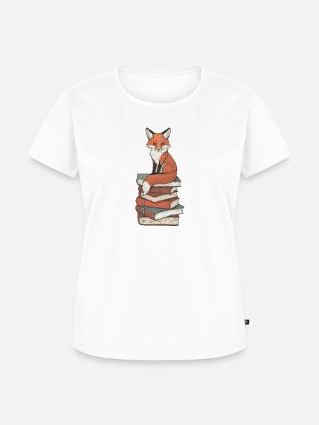 Fuchs auf Bücherstapel - Frauen Premium Bio T-Shirt - Weiß