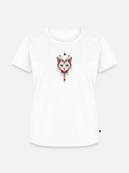 Cat with Butterflies - Frauen Premium Bio T-Shirt - Weiß