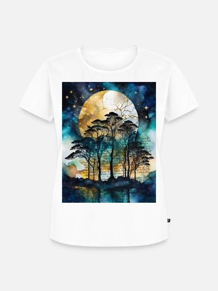 Mondnacht Wald mit Spruch EN - Frauen Premium Bio T-Shirt - Weiß