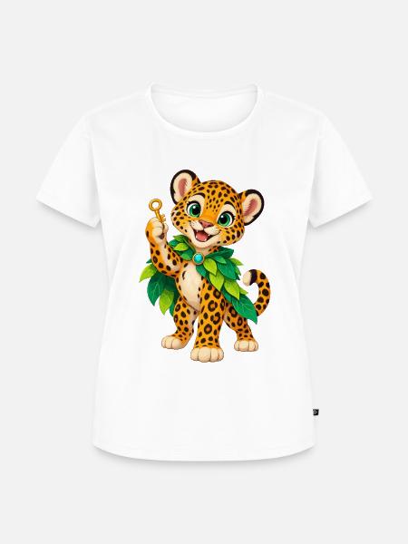 Jungle Leopardenkind mit Blattkrone - Frauen Premium Bio T-Shirt - Weiß