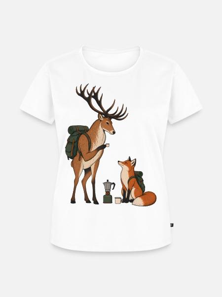 Hirsch & Fuchs – Kaffeepause beim Wandern - Frauen Premium Bio T-Shirt - Weiß