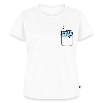 Brusttasche Katzen Design - Frauen Premium Bio T-Shirt - Weiß - Vorne - AI Model Female 172 dark (172cm)
