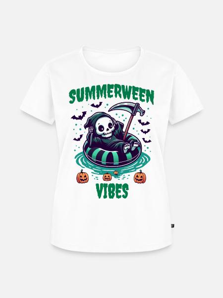 Summerween Vibes mit Sensenmann - Frauen Premium Bio T-Shirt - Weiß