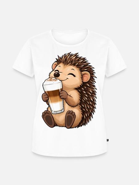 Igel mit Latte Macchiato - Frauen Premium Bio T-Shirt - Weiß