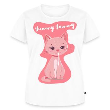 Süßes 'Yummy' Katzenbaby-Shirt in Rosa - Frauen Premium Bio T-Shirt - Weiß - Vorne - AI Model Female 172 dark (172cm)