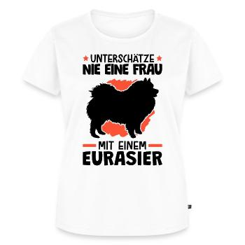 Unterschätze nie eine Frau mit Eurasier - Frauen Premium Bio T-Shirt - Weiß - Vorne - AI Model Female 172 dark (172cm)