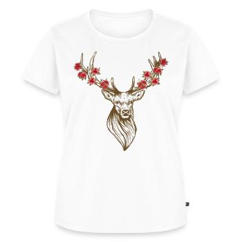 Hirschkopf mit Blumen - Frauen Premium Bio T-Shirt - Weiß - Vorne - AI Model Female 172 dark (172cm)