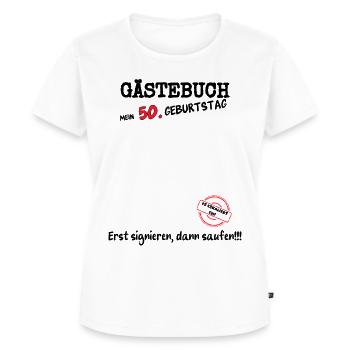 50. Geburtstag Gästebuch Erinnerung - Frauen Premium Bio T-Shirt - Weiß - Vorne - AI Model Female 172 dark (172cm)