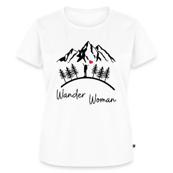 WANDER WOMAN - Berge Wandern HERZ Spruch Geschenk - Frauen Premium Bio T-Shirt - Weiß - Vorne - AI Model Female 172 dark (172cm)