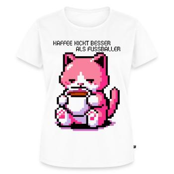 WITZIGE KAFFEE KATZE RETRO GAMING PIXELART - Frauen Premium Bio T-Shirt - Weiß - Vorne - AI Model Female 172 dark (172cm)