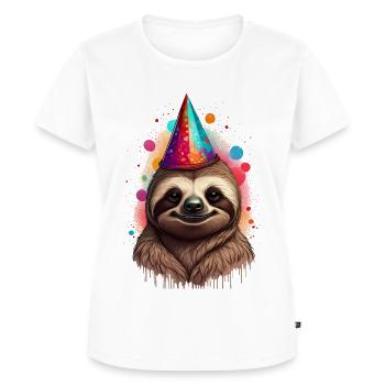 Faultier mit Partyhut - Frauen Premium Bio T-Shirt - Weiß - Vorne - AI Model Female 172 dark (172cm)