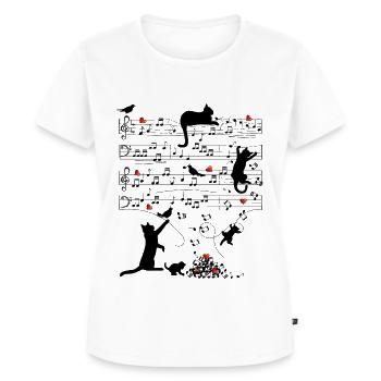 Notenblatt Katzen Herzen Musik Amsel - Frauen Premium Bio T-Shirt - Weiß - Vorne - AI Model Female 172 dark (172cm)