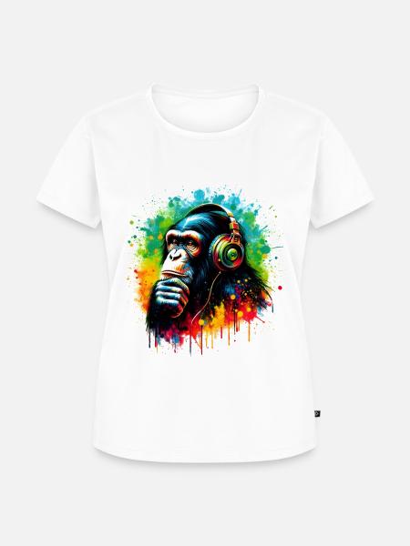 Banksy DJ Monkey Thinker - Frauen Premium Bio T-Shirt - Weiß