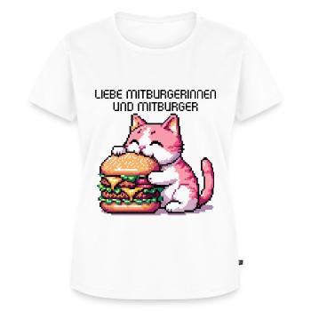 WITZIGE HAMBURGER KATZE RETRO GAMING PIXELART - Frauen Premium Bio T-Shirt - Weiß - Vorne - AI Model Female 172 dark (172cm)