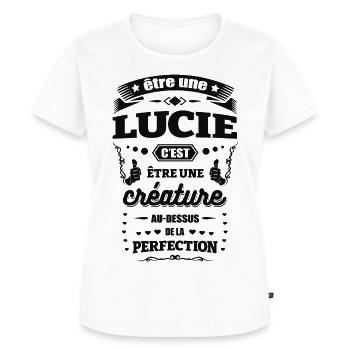 NOM - PRÉNOM - LUCIE - T-shirt Premium bio Femme - blanc - Devant - AI Model Female 172 dark (172cm)
