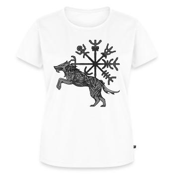 Wikinger Wolf Keltische Knoten Runen Kompass - Frauen Premium Bio T-Shirt - Weiß - Vorne - AI Model Female 172 dark (172cm)