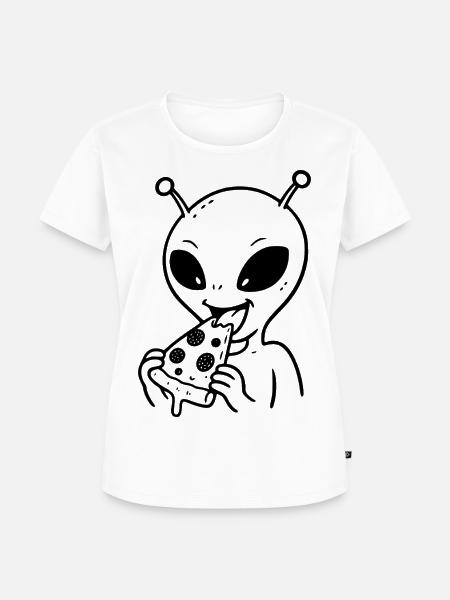 Alien mit Pizza - Frauen Premium Bio T-Shirt - Weiß