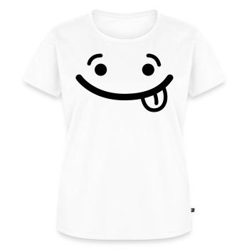 Smile Gesicht Zunge Witzig Lustig Grimasse - Frauen Premium Bio T-Shirt - Weiß - Vorne - AI Model Female 172 dark (172cm)