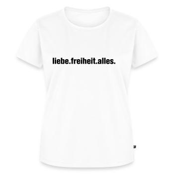Liebe Freiheit Alles, Lustige Sprüche Festival Fun - Frauen Premium Bio T-Shirt - Weiß - Vorne - AI Model Female 172 dark (172cm)