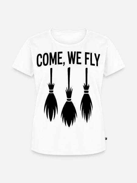 Komm, wir fliegen – Hexenbesen - Frauen Premium Bio T-Shirt - Weiß