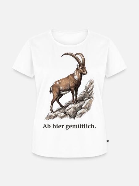 Steinbock Ab hier gemütlich - Frauen Premium Bio T-Shirt - Weiß