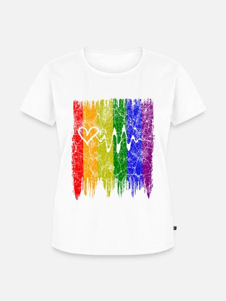 Regenbogen Herz - Frauen Premium Bio T-Shirt - Weiß