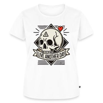 Crâne avec cœur : Vivre un autre jour - T-shirt Premium bio Femme - blanc - Devant - AI Model Female 172 dark (172cm)