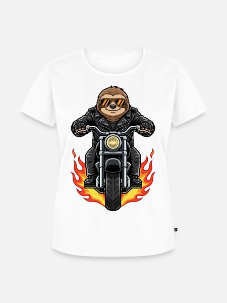 Cooler Biker Faultier Motorradflammen - Frauen Premium Bio T-Shirt - Weiß