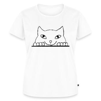 Fatcat Olli ist neugierig - Frauen Premium Bio T-Shirt - Weiß - Vorne - AI Model Female 172 dark (172cm)