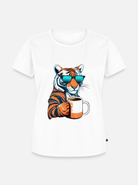 Tiger liebt Kaffee - Frauen Premium Bio T-Shirt - Weiß