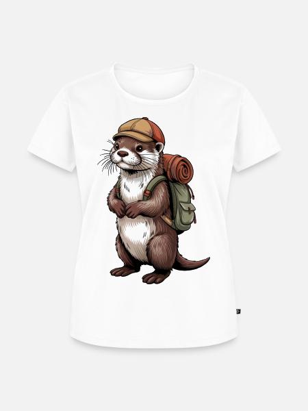 Otter Wanderer mit Rucksack - Frauen Premium Bio T-Shirt - Weiß