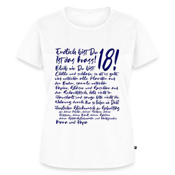 18. Geburtstag Endlich 18 Jahre Geschenk zum 18. - Frauen Premium Bio T-Shirt - Weiß - Vorne - AI Model Female 172 dark (172cm)