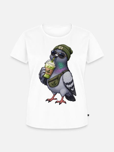 Süße Taube mit Matcha Latte - Frauen Premium Bio T-Shirt - Weiß