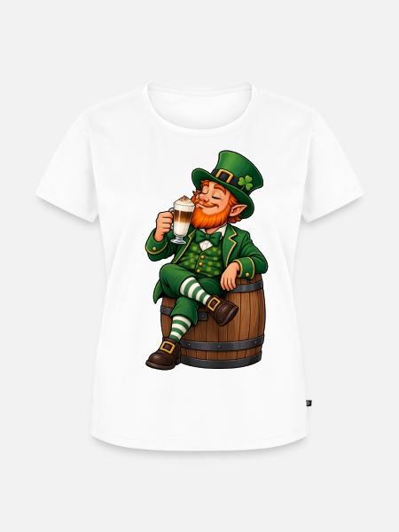 Leprechaun mit Latte Macchiato – Irischer Kaffee - Frauen Premium Bio T-Shirt - Weiß