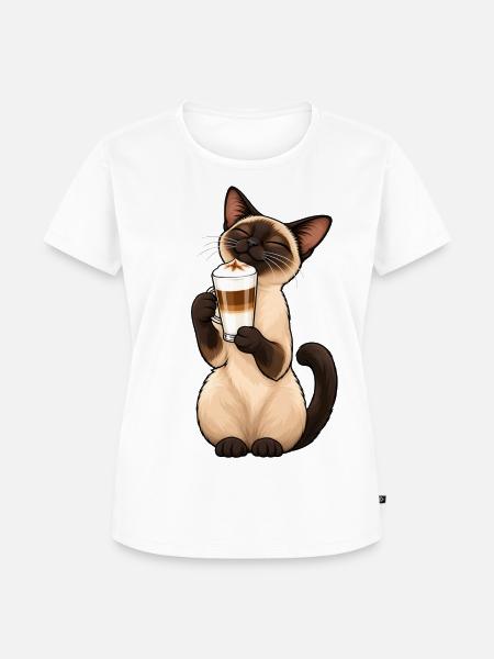 Siamkatze mit Latte Macchiato – Kaffee & Katze - Frauen Premium Bio T-Shirt - Weiß