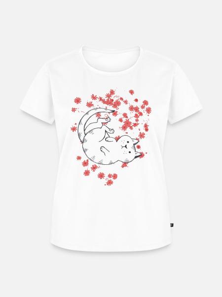 Katze mit roten Blumen - Frauen Premium Bio T-Shirt - Weiß