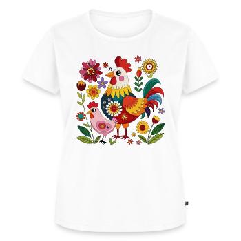 Hahn und Henne auf dem Bauernhof - Frauen Premium Bio T-Shirt - Weiß - Vorne - AI Model Female 172 dark (172cm)