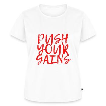 Push your Gains - Frauen Premium Bio T-Shirt - Weiß - Vorne - AI Model Female 172 dark (172cm)