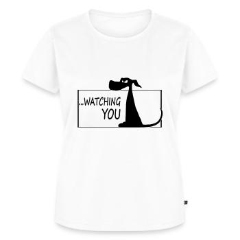 lustiges Hunde Shirt / Sticker. Beware of the dog - Frauen Premium Bio T-Shirt - Weiß - Vorne - AI Model Female 172 dark (172cm)