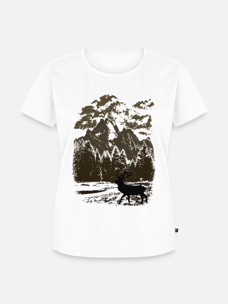 Bergwald und Rothirsch (Braun) - Frauen Premium Bio T-Shirt - Weiß