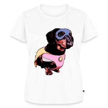 Dackel Superheld - Frauen Premium Bio T-Shirt - Weiß - Vorne - AI Model Female 172 dark (172cm)