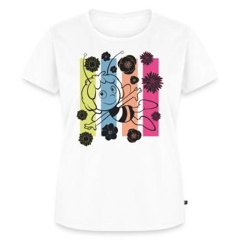 Biene Maja Blumen und Streifen - Frauen Premium Bio T-Shirt - Weiß - Vorne - AI Model Female 172 dark (172cm)