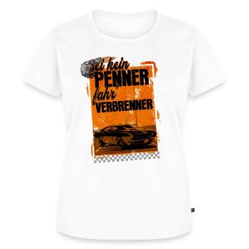 Sei kein Penner fahr Verbrenner - Frauen Premium Bio T-Shirt - Weiß - Vorne - AI Model Female 172 dark (172cm)