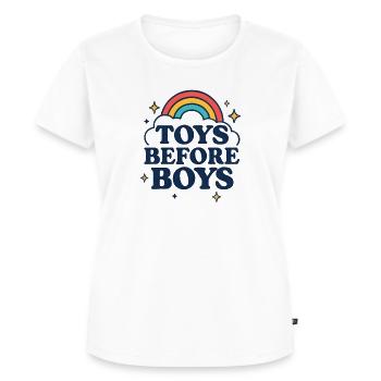 Toys Before Boys Raunchy Women's Embarrassing Vulgar - Women's Premium Organic T-shirt - white - Front - AI Model Female 172 dark (172cm)