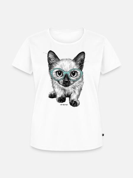 P.D. Moreno Neugierige Katze - Frauen Premium Bio T-Shirt - Weiß